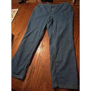 Size 18W Woman Within Elastic Waist Denim Blue Jeans Cotton Pants
